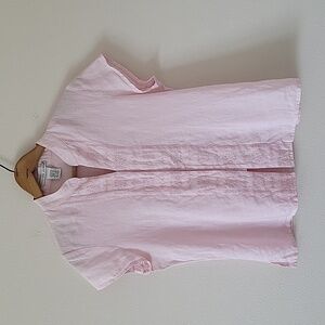 Jillian Jones Vintage Pink Linen Button Front Blouse Size Medium M